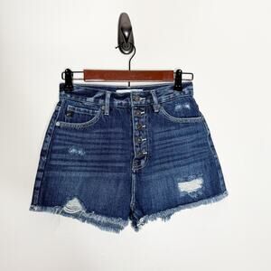 Kancan High Rise Button-fly Distressed Denim Jean Shorts Women’s Size Small